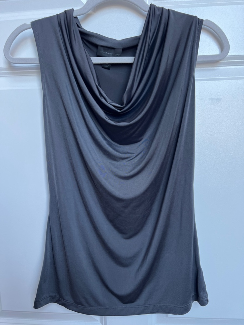 Worthington Sleeveless Draped Cowl Neck Top - Charcoal
